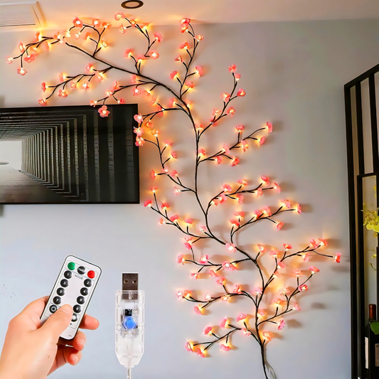 Cherry Blossom LED Wall Light Vine | 8 Lighting Modes | Flexible DIY Branch Décor